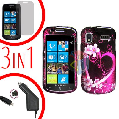 For Samsung Focus i917 Screen +Car Charger + Hard Case Love 3-in-1