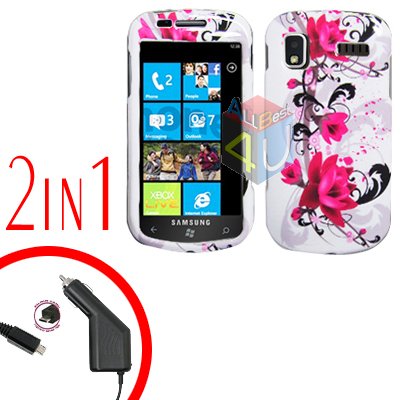 For Samsung Focus i917 Car Charger +Cover Hard Case W-Flower 2-in-1