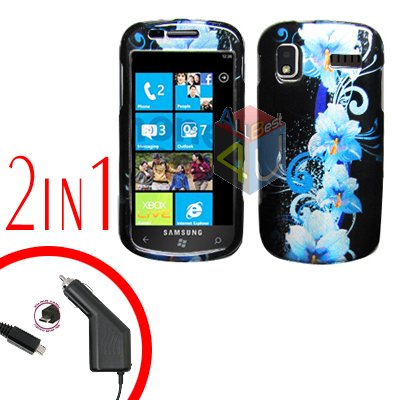 For Samsung Focus i917 Car Charger +Cover Hard Case Flower 2-in-1