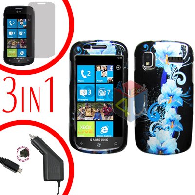 For Samsung Focus i917 Screen +Car Charger + Hard Case Flower 3-in-1