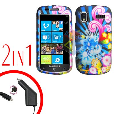 For Samsung Focus i917 Car Charger +Cover Hard Case A-Flower 2-in-1