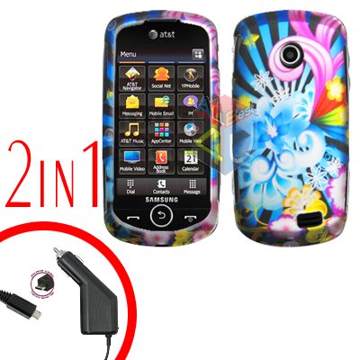 For Samsung Solstice II 2 A817 Car Charger +Cover Hard Case A-Flower 2-in-1