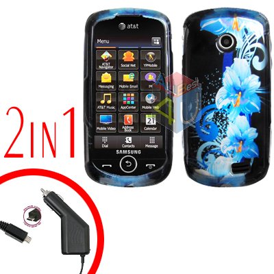For Samsung Solstice II 2 A817 Car Charger +Cover Hard Case Flower 2-in-1