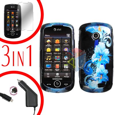 For Samsung Solstice II 2 A817 Screen +Car Charger +Cover Hard Case Flower 3-in-1