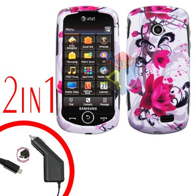For Samsung Solstice II 2 A817 Car Charger +Cover Hard Case W-Flower 2-in-1