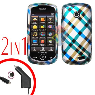 For Samsung Solstice II 2 A817 Car Charger +Cover Hard Case Plaid 2-in-1