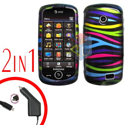For Samsung Solstice II 2 A817 Car Charger +Cover Hard Case Rainbow 2-in-1