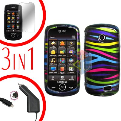 For Samsung Solstice II 2 A817 Screen +Car Charger +Cover Hard Case Rainbow 3-in-1