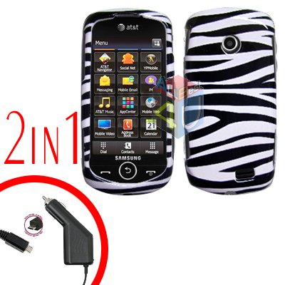 For Samsung Solstice II 2 A817 Car Charger +Cover Hard Case Zebra 2-in-1