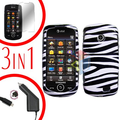 For Samsung Solstice II 2 A817 Screen +Car Charger +Cover Hard Case Zebra 3-in-1