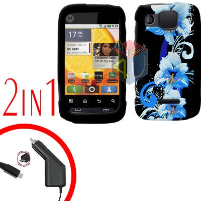 For Motorola Citrus WX445 Car Charger + Cover Hard Case Flower 2-in-1