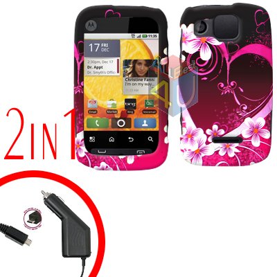 For Motorola Citrus WX445 Car Charger + Cover Hard Case Love 2-in-1