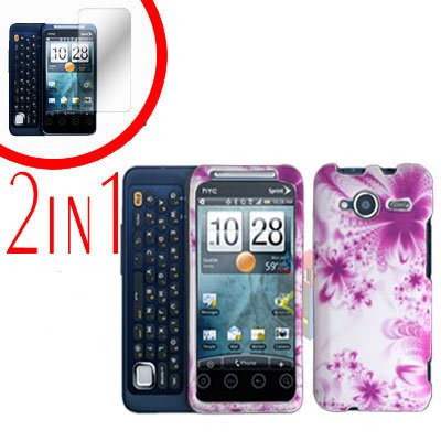 For HTC Evo Shift 4G Screen Protector + Cover Hard Case H-Flower 2-in-1