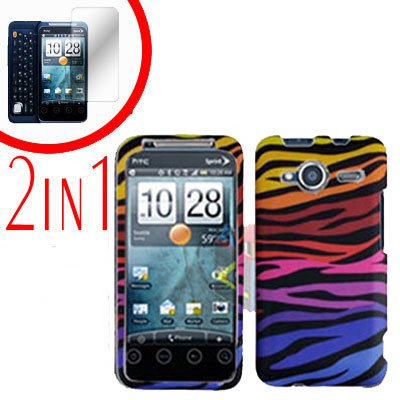 For HTC Evo Shift 4G Screen Protector + Cover Hard Case C-Zebra 2-in-1