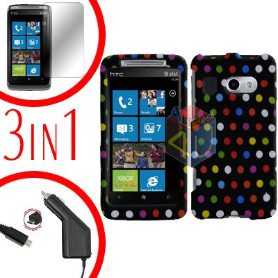 For HTC Surround T8788 Protector Screen +Car Charger +Cover Hard Case R-Dot 3-in-1
