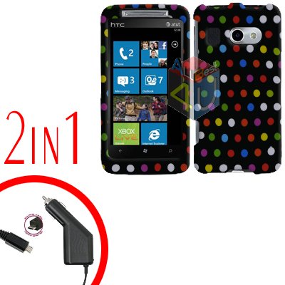 FOR HTC Surround T8788 Car Charger + Cover Hard Case R-Dot 2-in-1