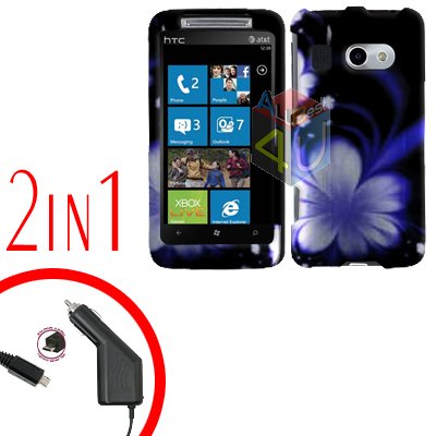 FOR HTC Surround T8788 Car Charger + Cover Hard Case B-Flower 2-in-1