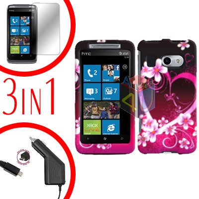 For HTC Surround T8788 Protector Screen +Car Charger +Cover Hard Case Love 3-in-1