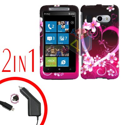 FOR HTC Surround T8788 Car Charger + Cover Hard Case Love 2-in-1