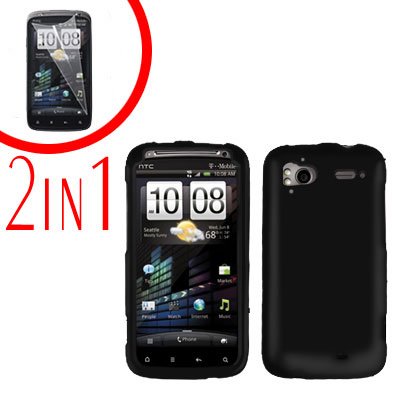 For HTC Sensation Cover Hard Case Black + Screen Protector 2-in-1
