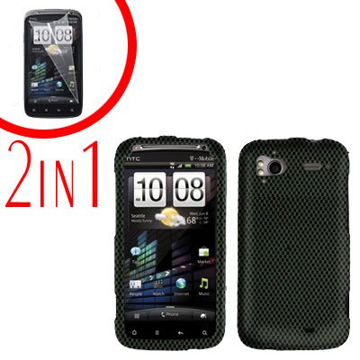 For HTC Sensation Cover Hard Case Carbon Fiber + Screen Protector 2-in-1