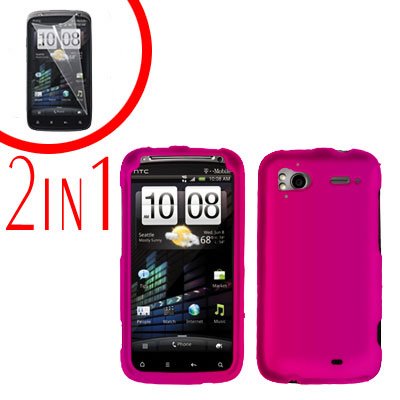 For HTC Sensation Cover Hard Case R-Pink + Screen Protector 2-in-1