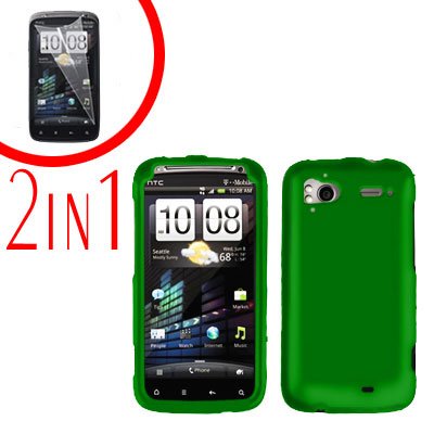 For HTC Sensation Cover Hard Case Green + Screen Protector 2-in-1