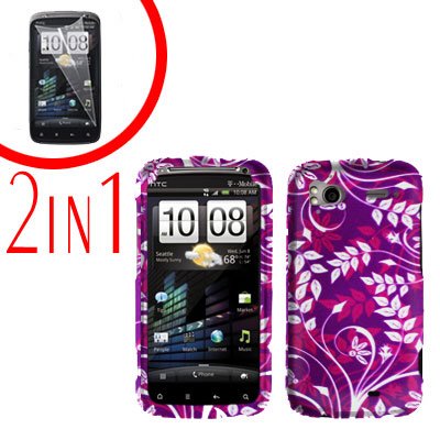For HTC Sensation Cover Hard Case P-Flower + Screen Protector 2-in-1