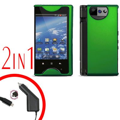 For Kyocera Echo M9300 Car Charger +Cover Hard Case Green 2-in-1