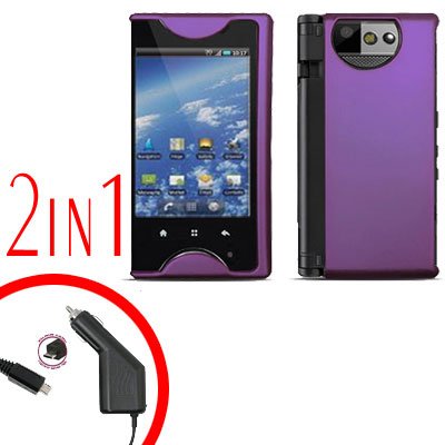 For Kyocera Echo M9300 Car Charger +Cover Hard Case Purple 2-in-1