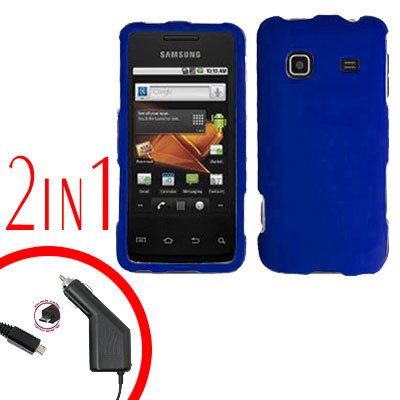For Samsung Prevail M820 Car Charger +Hard Case Rubberized Blue