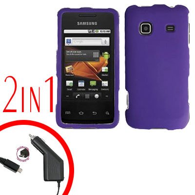 For Samsung Prevail M820 Car Charger +Hard Case Rubberized Purple