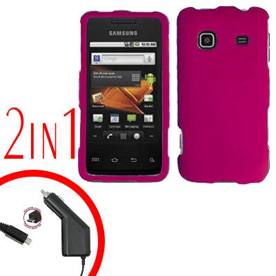 For Samsung Prevail M820 Car Charger +Hard Case Rubberized R-Pink