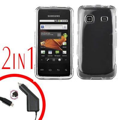 For Samsung Prevail M820 Car Charger +Hard Case Transparent Clear