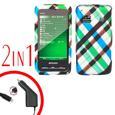 For Samsung Prevail M820 Car Charger +Hard Case Plaid