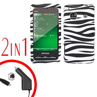 For Samsung Prevail M820 Car Charger +Hard Case Zebra
