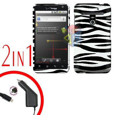 For LG Revolution VS910 Car Charger +Cover Hard Case Zebra 2-in-1