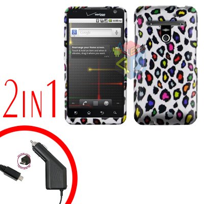 For LG Revolution VS910 Car Charger +Cover Hard Case R-Leopard 2-in-1