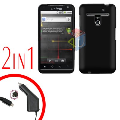 For LG Revolution VS910 Car Charger +Cover Hard Case Black 2-in-1