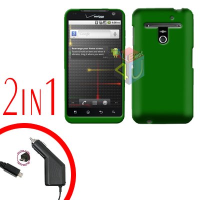 For LG Revolution VS910 Car Charger +Cover Hard Case Green 2-in-1