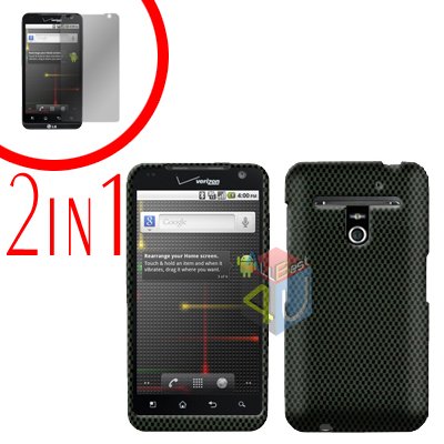 For LG Revolution VS910 Cover Hard Case Carbon Fiber + Screen Protector 2-in-1
