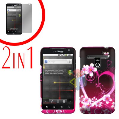 For LG Revolution VS910 Cover Hard Case Love + Screen Protector 2-in-1