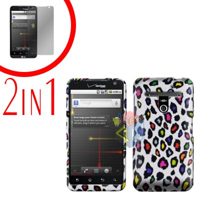 For LG Revolution VS910 Cover Hard Case R-Leopard + Screen Protector 2-in-1