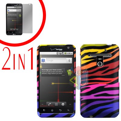 For LG Revolution VS910 Cover Hard Case C-Zebra + Screen Protector 2-in-1