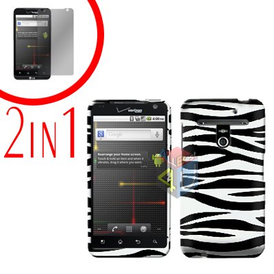 For LG Revolution VS910 Cover Hard Case Zebra + Screen Protector 2-in-1