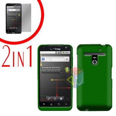 For LG Revolution VS910 Cover Hard Case Green + Screen Protector 2-in-1