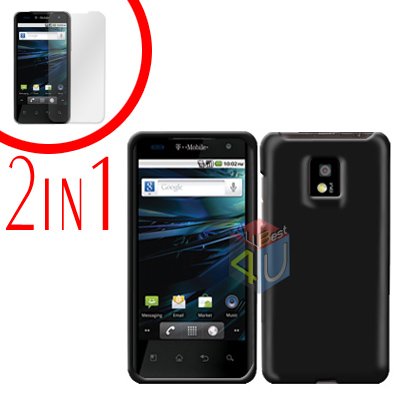 For LG Optimus 2x P990 Cover Hard Case Rubberized Black +Screen 2-in-1