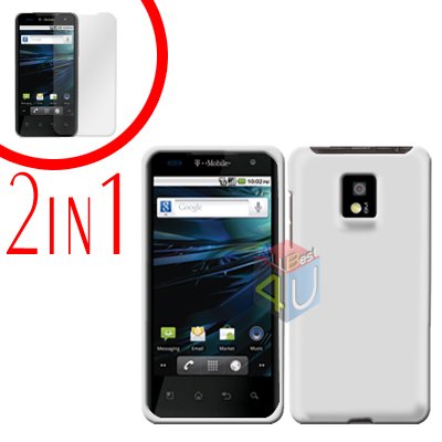 For LG Optimus 2x P990 Cover Hard Case Rubberized White +Screen 2-in-1
