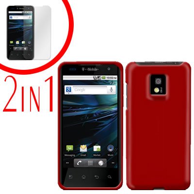 For LG Optimus 2x P990 Cover Hard Case Rubberized Red +Screen 2-in-1