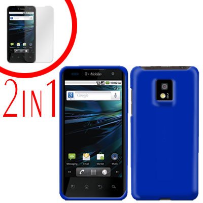 For LG Optimus 2x P990 Cover Hard Case Rubberized Blue +Screen 2-in-1